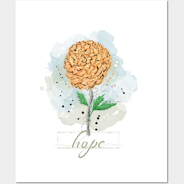 Sketchy Doodle Hope Orange Watercolor Flower Wall Art by Simply Robin Creations